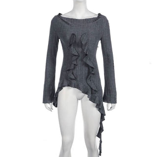 Hoodie long sleeve ruffle top