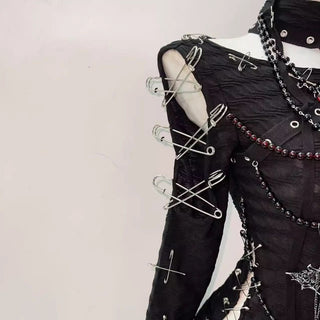 Long sleeve spider applique beaded mini skirt set