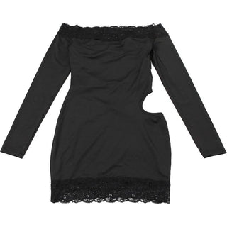 Long sleeve off shoulder lace hem hollow out cut out mini dress