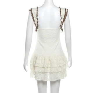 Lace hem knitted see through cami mini dress