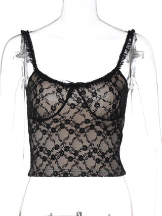 Bowknot sweetheart neck lace ruffle cami top
