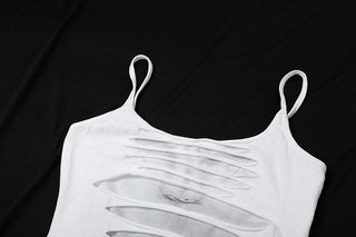 U neck body print hollow out cami cut out mini dress