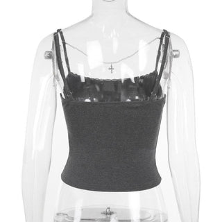Print lace hem beaded backless cami top