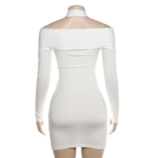 Long sleeve halter hollow out solid cut out mini dress