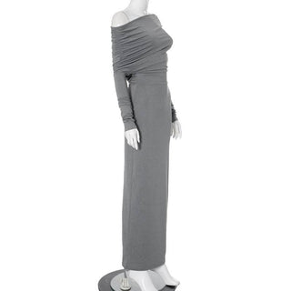 Long sleeve ruched one shoulder irregular maxi dress