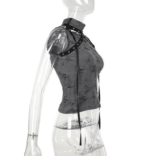 Sleeveless high neck buckle patchwork top
