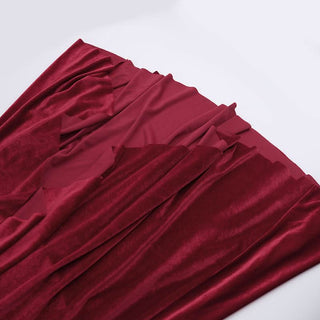 Off shoulder lace hem slit velvet metal applique ruched maxi dress