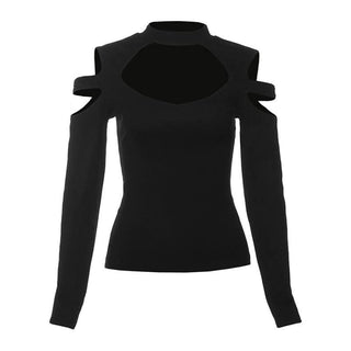 Long sleeve crewneck hollow out cut out top