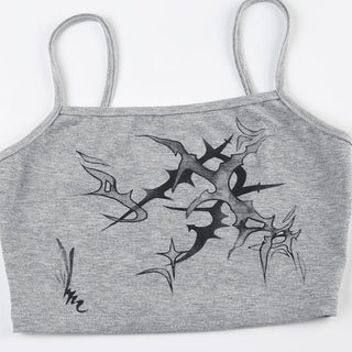 U neck print backless contrast cami top