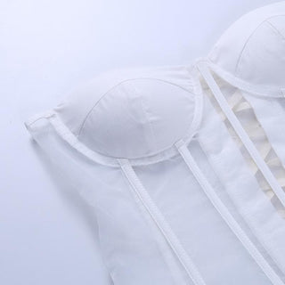 Mesh fish bone lace up back bustier top