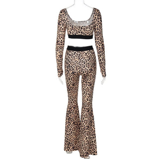 Leopard print u neck high rise pant set