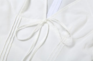 Puff sleeve v neck bowknot zip-up mini dress