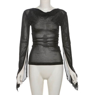 Long sleeve mesh glitter top