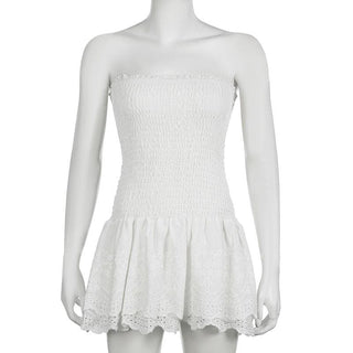 Smocked textured solid tube mini dress