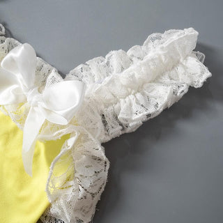 Off shoulder lace hem bowknot ruffle top