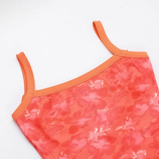 Slit u neck flower print backless cami mini dress