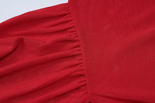 Long sleeve high neck cross front mesh ruched ruffle top