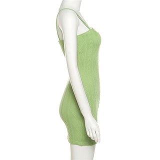 Textured solid square neck cami dress