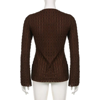 Textured butterfly pattern self tie long sleeve v neck crop top