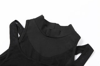 Hollow out high neck corset sleeveless zip-up crop cut out top