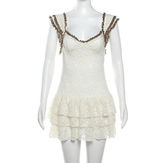 Lace hem knitted see through cami mini dress