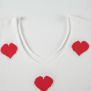 Long sleeve v neck sweetheart pattern knitted top