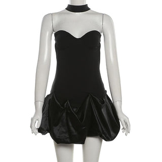 Halter cross back backless ruched mini dress