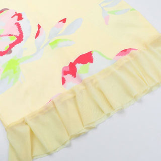 Mesh flower print sweetheart neck tube mini dress