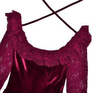 Long sleeve lace velvet self tie mini dress