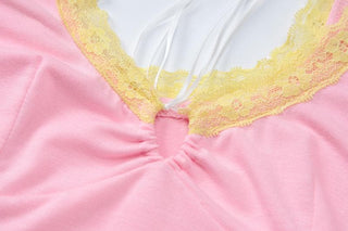Lace hem self tie cami top