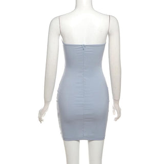 Sweetheart neck zip-up mesh patchwork tube mini dress