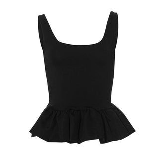 U neck backless ruffle ruched solid tank top