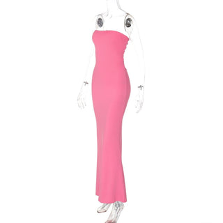 Lace up knotted solid backless tube maxi dress