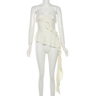 V neck ruffle irregular backless solid cami top