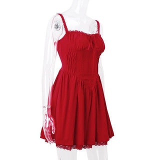 Lace hem drawstring ruched lace up cami mini dress
