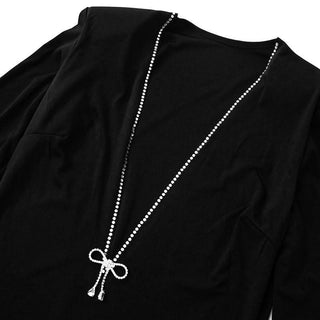 V neck long sleeve beaded mini dress