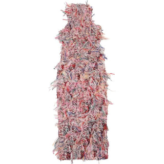 Sleeveless textured ruffle midi dress