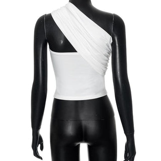 One shoulder irregular ruched solid crop top