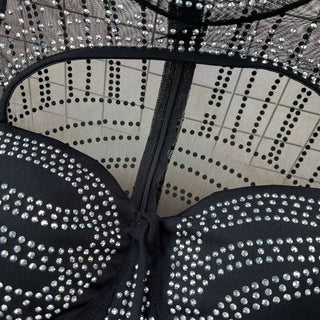 Long sleeve crewneck beaded zip-up hollow out cut out maxi dress