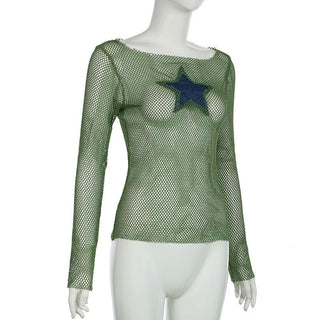 Long sleeve fishnet star pattern top