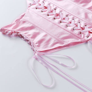 Lace up self tie solid corset top