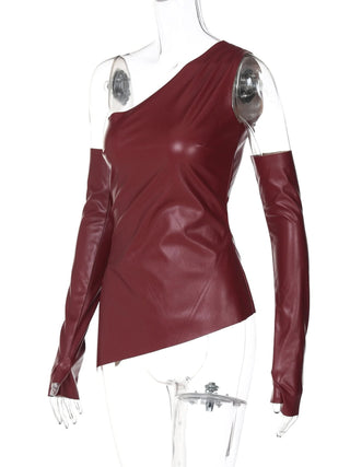 PU leather one shoulder gloves top