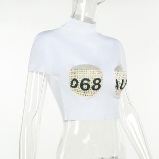 Short sleeve print high neck crop top