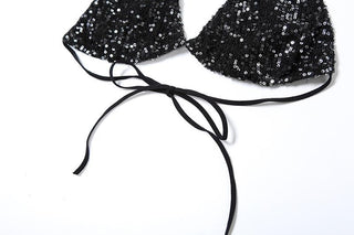 Halter metallic glitter cowl neck ruched 2 piece top