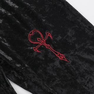 Lace up velvet embroidery medium rise pant