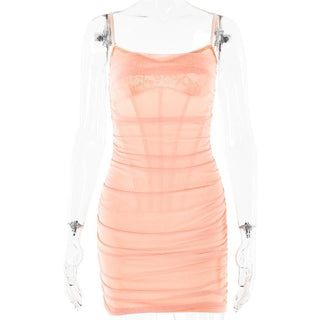 Cowl neck zip-up ruffle cami mini dress