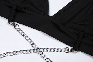 Halter self tie metal chain v neck backless top