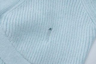 Button knitted solid long sleeve turnover collar mini skirt set-final-sale