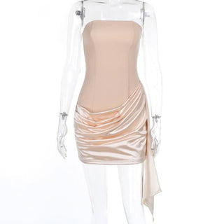 Ruched satin irregular tube mini dress