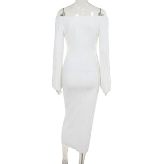 Off shoulder long sleeve knitted solid maxi dress